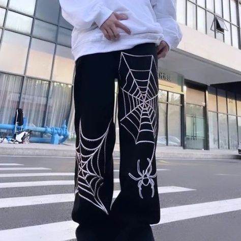 Spider Print Baggy Harem Pants - Men's Hip Hop Casual Trousers, Summer 2020 Y2K Fashion #luxury #luxurylifestyle #ecommerce #summer #usa🇺🇸 #canada🇨🇦 #spain #germany🇩🇪 #europe #africa #shopify #shopping #purchase #viral #fyp #fashion #enjoy Trendy Mens Jeans, Hiphop Streetwear, Style Cargo, New Rock, Jeans Casual, Mens Pants Fashion, American People, Embroidered Jeans, Pant Style