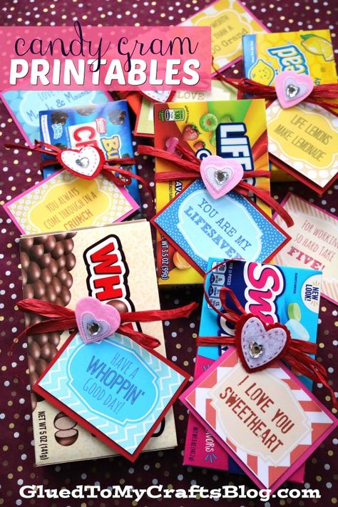 Valentine's Day Candy Gram Gift Tag Printables Candy Grams Valentine, Valentines Grams, Candy Gram Ideas, Valentine Grams, Valentine Candy Grams, Valentines Candy Gifts, Candy Bar Sayings, Candy Puns, Candy Messages