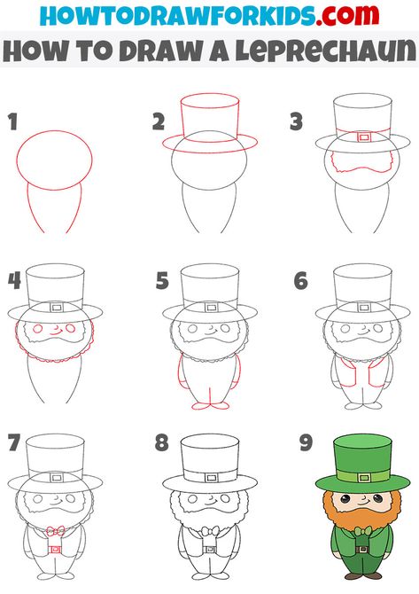 St Patricks Day Drawings Easy For Kids, Lepercon Drawings Easy, How To Draw A Leprechaun Easy, Leprocon Drawing, Lepercon Drawings, How To Draw St Patricks Day Stuff, How To Draw A Leprechaun Step By Step, Leprechaun Art For Kids, How To Draw A Leprechaun