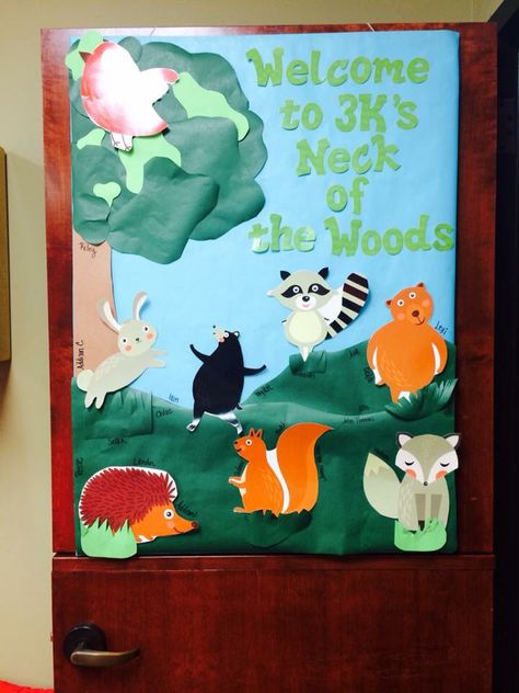 Woodland Classroom Door Preschool Classroom Door Ideas, Preschool Classroom Door, Forest Theme Classroom, Woodland Classroom, Classroom Door Ideas, Forest Classroom, Camping Classroom, Camping Theme Classroom, Woodland Animals Theme