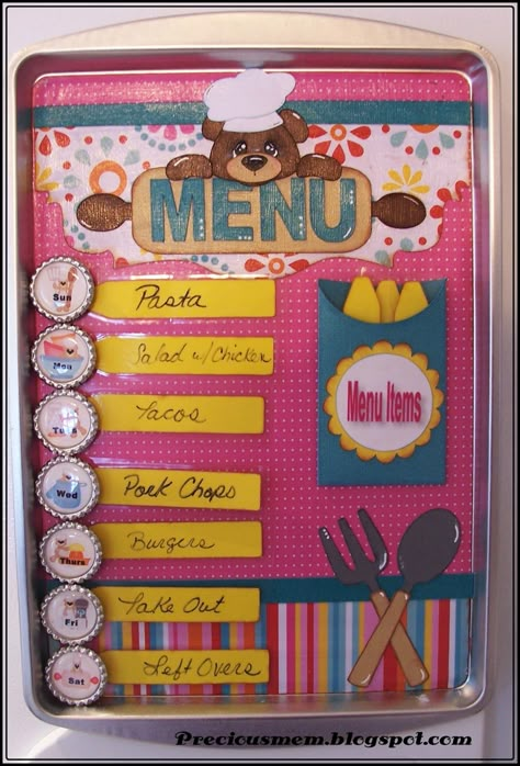 Craft idea Magnetic Menu Board Magnetic Menu Board, Diy Menu Cards, Menu Planning Board, Menu Board Diy, Diy Menu, File Decoration Ideas, Menu Boards, Menu Board, Menu Card