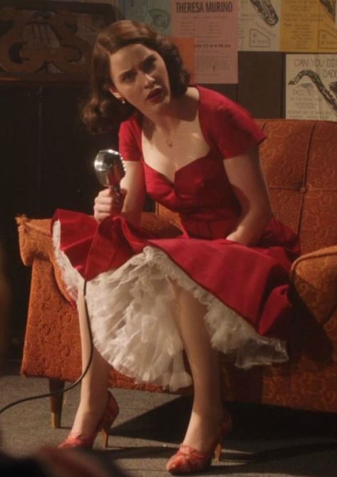 Marvelous Mrs Maisel Fashion, Morgan Donner, Mrs Maisel Fashion, The Marvelous Mrs Maisel, Marvelous Mrs Maisel, Morgan Dress, Vintage Red Dress, Mrs Maisel, Red Dresses Classy