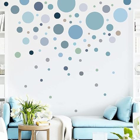 Amazon.com: Polka Dot Wall Decals Colorful Circle Wall Stickers DIY Removable Peel and Stick Boho Cute Round Window Wall Decals for Kids Bedroom Nursery Classroom Home Decor (Blue-Grey) : Baby Nursery Classroom, Colorful Circle, Polka Dot Wall Decals, Polka Dot Walls, Round Window, Design Basics, Wall Stickers Bedroom, Wall Stickers Living Room, Sticker Mural