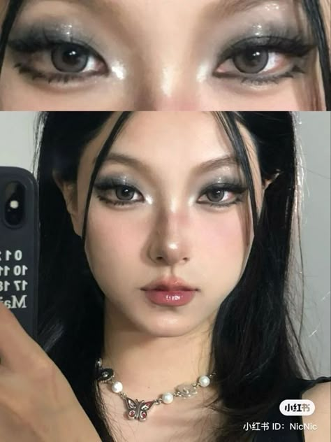 Cosplay Makeup Tutorial, Grey Eye Makeup, J Makeup, Makeup Reference, Grey Makeup, Concert Makeup, Peach Makeup, Dance Makeup, Ulzzang Makeup