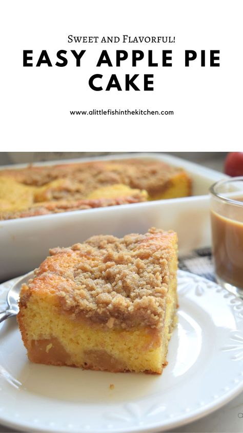 Easy Apple Pie Cake (Recipe + Video) – A Little Fish in the Kitchen Easy Apple Pie Cake Recipe, Apple Pie Cake Recipe Easy, Apple Filling Cake, Impossible Apple Pie, Applecake Cake, Apple Pie Cake Recipe, Pie Cake Recipe, Desserts Board, Dutch Apple Cake