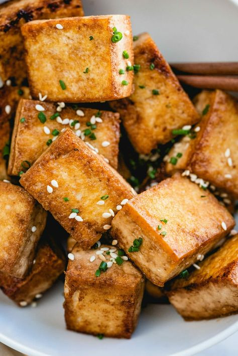 Here's how to make the best pan fried tofu: fast and easy, no pressing required! It has irresistible flavor and cooks in 15 minutes. #tofu #panfried #friedtofu #easy #vegan #plantbased #vegetarian #healthy #vegandinner #plantbaseddinner Is Tofu Healthy, Firm Tofu Recipes, Pan Fried Tofu, Tofu Recipe, Tofu Dishes, Vegetarian Cookbook, Couple Cooking, Clam Recipes, Crispy Tofu