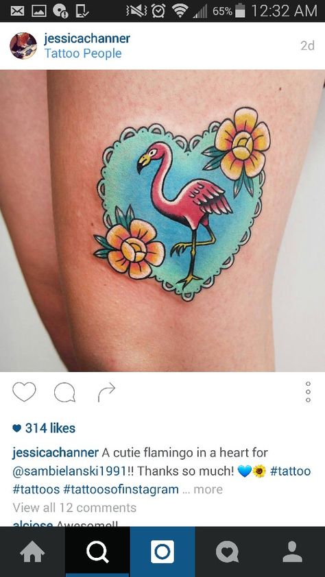 Pink flamingo tattoo Pink Flamingo Tattoo, Flamingo Inspiration, Flamingo Tattoos, Adorable Tattoos, Ink Tattoo Ideas, Cartoon Flamingo, Lawn Flamingos, Bachelorette Tattoos, Flamingo Tattoo