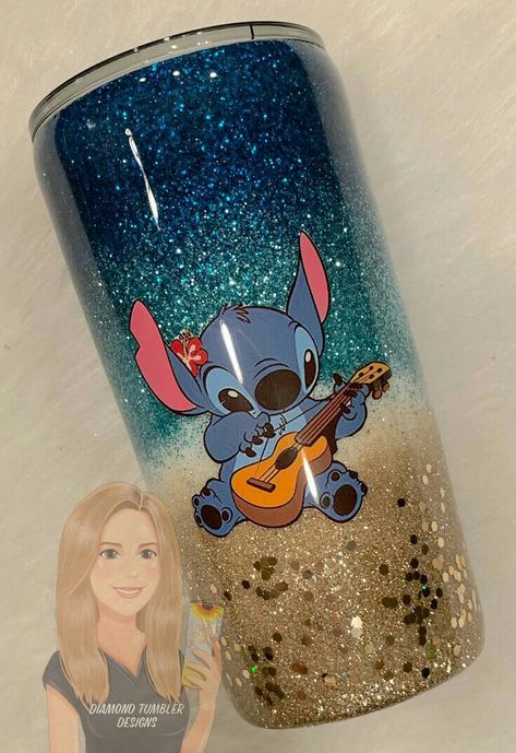 Stitch Tumbler, Yeti Cup Designs, Beach Mermaid, Lilo Und Stitch, Disney Cups, Stitch Quote, Custom Starbucks Cup, Mermaid Glitter, Glitter Tumbler Cups