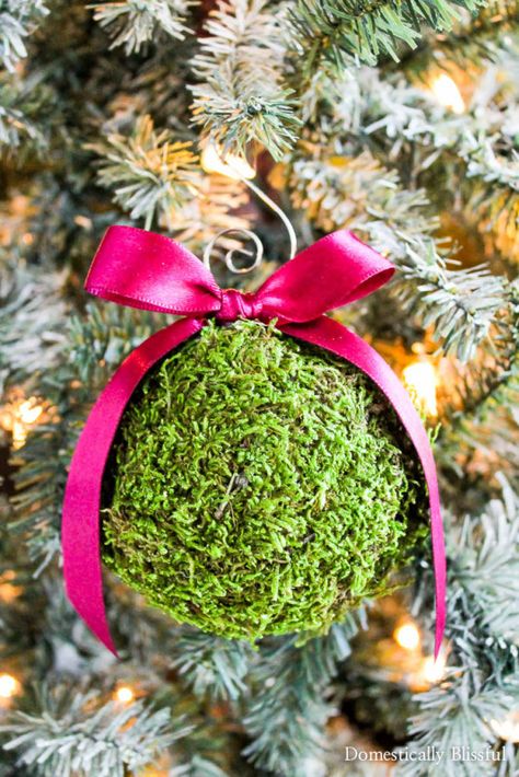 Moss Christmas, Cheap Christmas Ornaments, Rustic Christmas Decorations, Christmas Ornament Diy, Diy Moss, Moss Ball, Ornament Diy, Cheap Christmas, Ornament Tutorial