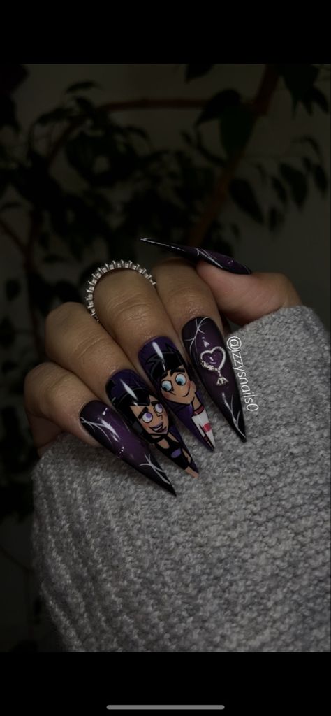 #nailart #characternails #nails #naildesign Danny Phantom Nail Art, Danny Phantom Nails, Demon Nails Acrylic, Monster High Nails Designs, Monster High Nails Acrylic, Frankenstein Nails Acrylic, Danny Phantom Sam, Danny Phantom, Bride Of Frankenstein