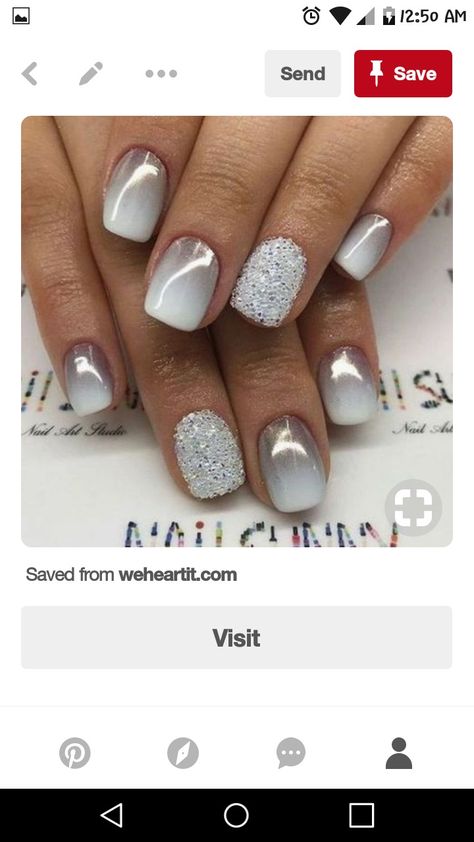 Silver and white Ombre Nails with light silver glitter Wedding Nails French, Glitter Rosa, Dip Powder Nails, Silver Nails, Prom Nails, Dipped Nails, Manicure Y Pedicure, Luxury Nails, Powder Nails