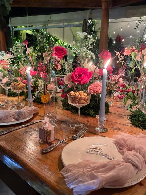 Flowers, tablescapes, candles, bridal shower, secret garden, pink setup, flower wall, flower isntallation Hosting Friendsgiving, Garden Dinner, Garden Bridal Showers, Shower Design, Event Planner, Secret Garden, Dinner Party, Bridal Shower, Shower