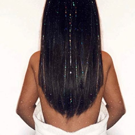 47” Holographic, Shining, Black Professional Sparkle Hair Tinsel Heat Resistant Silk Extensions Easy To Apply 500 Strands Brand New In Packaging Oil Slick Hair Color, Oil Slick Hair, Violet Hair Colors, Sparkle Hair, Holographic Hair, Black Holographic, Hair Crimper, Hair Tinsel, Micro Beads