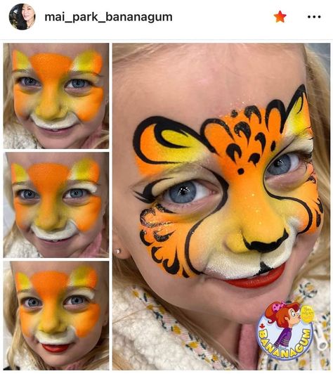 Lisa Frank Face Paint, Face Paint Animals, Face Painting Step By Step, Step By Step Face Painting, Face Paint Step By Step, Face Painting Jungle Animals Easy, Tiger Face Paint Easy, Animal Face Paint, Tiger Face Paint Easy Step By Step