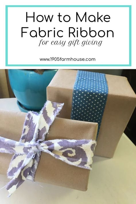 How to make ribbon out of extra fabric swatches to create a shabby DIY gift wrap #1905farmhouse #diygift #fabricribbon #diyproject Fabric Scrap Projects, Fabric Diy Projects, Scrap Projects, Felt Crafts Diy, Wrapping Gifts, Scrap Fabric, Diy Gift Wrapping, How To Make Ribbon, Fabric Ribbon