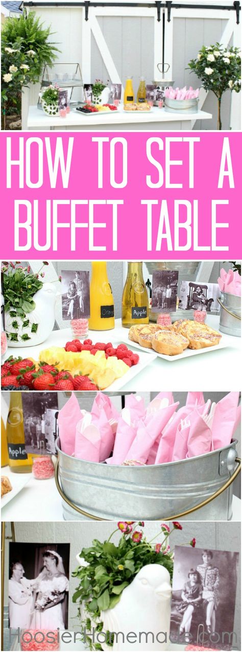 Simple Buffet, Breakfast Buffet Table, Buffet Tablescapes, Party Buffet Table, Food Display Table, Brunch Party Decorations, Breakfast Table Setting, Ideas For Breakfast, Buffet Decor