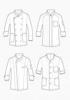 Lapel Variations for Double-breasted Jackets Chef Uniform Design Men, Supermarket Uniform, Manager Uniform, Chef Coat Design, Chefs Jacket, Chef Dress, Cafe Uniform, Technical Flats, Fashion Sketches Men