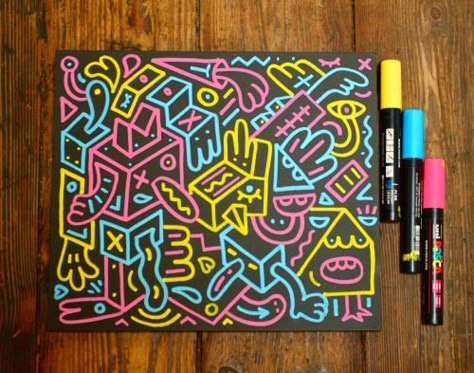 Posca Pens Doodles, Posca Pen Painting, Drawings With Acrylic Markers, Posca Tutorial, Acrylic Markers Ideas, Paint Marker Art Canvases, Posca Pens Art Ideas Simple, Posca Pen Doodles, Acrylic Pen Art