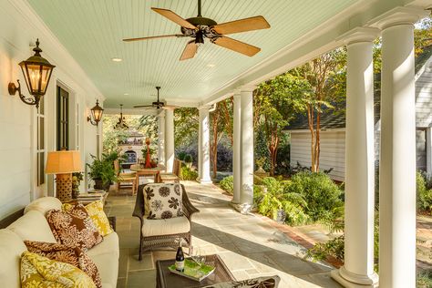 ceiling/fans Porch Entertainment Area, Traditional Exterior Homes, Traditional Porch, Garage Addition, Porch Addition, Porch Ceiling, Entertainment Area, Traditional Exterior, Outdoor Photos