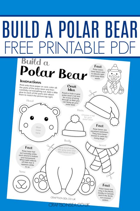 Polar Bear Craft Template, Polar Bear Coloring Sheet, Polar Bear Crafts Preschool, Christmas Bear Craft, Polar Bear Handprint Craft, Winter Animals Crafts For Preschoolers, Polar Bear Activities For Kids, Polar Bear Bulletin Board, School Winter Crafts