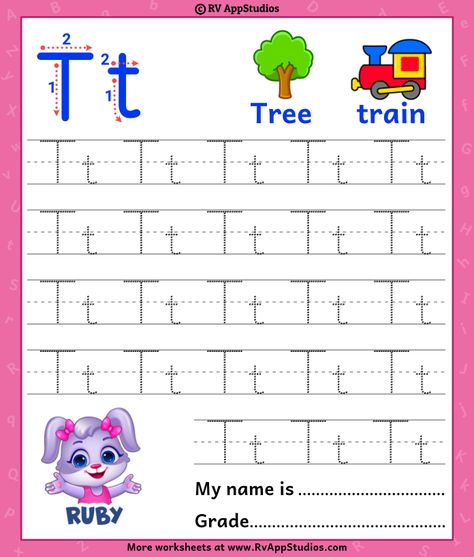 Alphabet Letter Tt Tracing Letter Tt Worksheet, Free Printable Preschool Worksheets, Tracing Alphabet Letters, Happy Learning, Letter Tracing Worksheets, Alphabet Tracing Worksheets, Free Printable Letters, Kids Worksheets Printables, Printable Preschool Worksheets