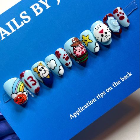 Care Bears or Scare Bears 🧸🔪 Freestyle character set ahead of Halloween. Make sure you get your own nails in time for Spooky SZN. #carebearnails #carebear #halloweennails🎃 #custompressonnails #pressonnailbusiness #gelnailsart #pressonsnails #nailsonpoint💅 Scare Bears, Spooky Szn, Halloween Make, Care Bear, Care Bears, Halloween Nails, Press On Nails, Make Sure, In Time