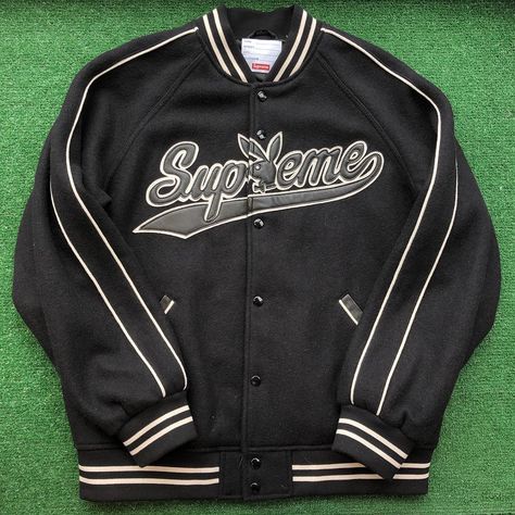 Supreme x Playboy Varsity Jacket Supreme Varsity Jacket, F1 Jacket, Closet Tour, Hype Clothing, Letterman Jacket, Cool Fits, Style Icon, Puma Jacket, Casual Outfit