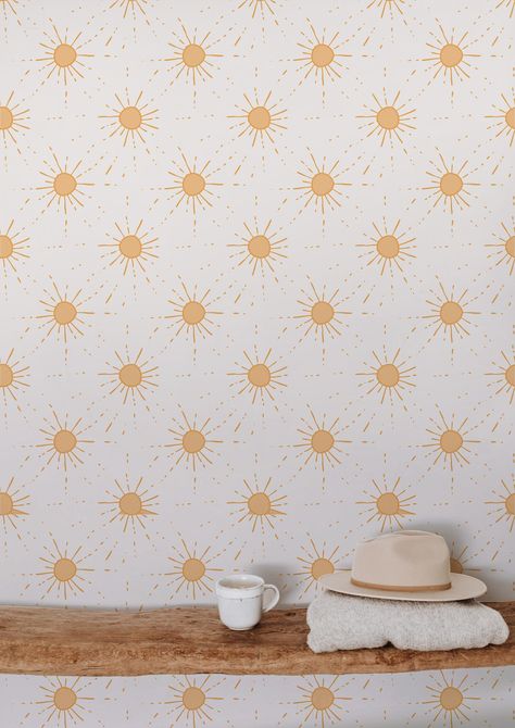 Professionally Printed Classic Matte Wallpaper -Smooth and Removable peel and stick -To be applied indoor to smooth surfaces -Removable and repositionable adhesive -Thick film with classic matte finish, textured (canvas feel), and high tack for hard to stick flat walls -Easily removes cleanly up to one year with no residue/glue like old fashioned wallpapers! -Durability up to 5 years (depending on wear and application) -Forgiving in the event you touch the adhesive to itself it will separate cle Starburst Wallpaper, Wallpaper Smooth, Matte Wallpaper, Painting Cement, Wallpaper Boho, Wallpaper Wall Decor, Sun Burst, Boho Sun, Wall Art Room Decor