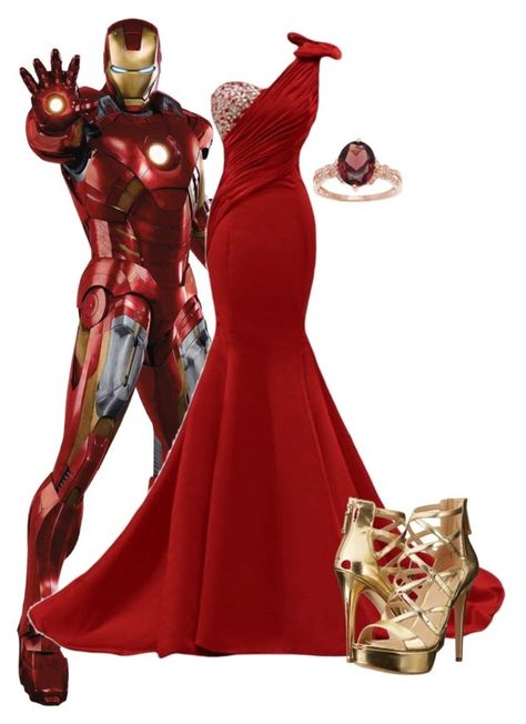 "inspired party Iron man ( Marvel)" by elanorjoy ❤ liked on Polyvore featuring GUESS and Viducci Marvel Wedding Dress, Red Room Outfit Marvel, Iron Man Inspired Outfits, Iron Man Womens Costume, Ant Man Inspired Outfits, Age Of Ultron Wanda Outfit, Iron Man Dress, Iron Man Wedding, Deadpool Outfit