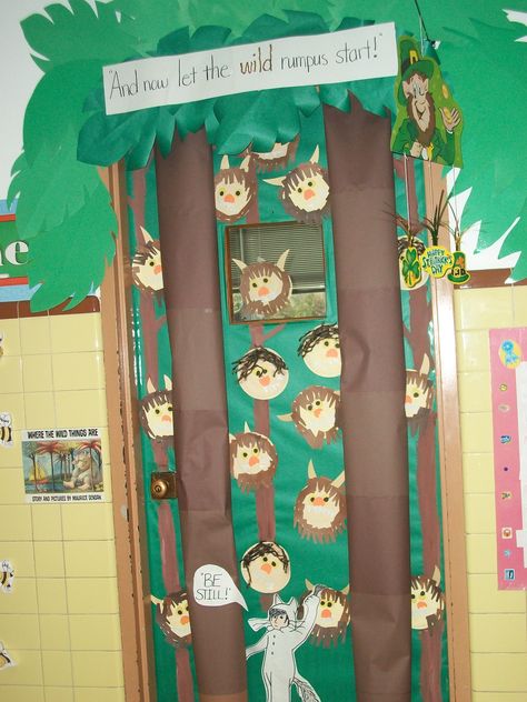 Where the Wild Things Are (Mrs. Kirk) Where The Wild Things Are Classroom Door, Where The Wild Things Are Door Decor, Where The Wild Things Are Classroom Theme, Wild Things Book, Literacy Week, Book Door, Jungle Theme Classroom, Monster Activities, Storybook Theme