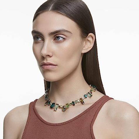 SWAROVSKI Gema Necklace, Earrings, and Bracelet Crystal Jewelry Collection, Gold-tone and Rhodium Finish, Multicolored Crystals Emerald Necklace Pendant, Pink Watch, Emerald Pendant, Green Necklace, Single Earring, Metal Bracelets, Earring Backs, Adjustable Bracelet, Stone Necklace