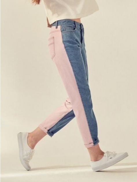 PINK Plain Outfits, Patchwork Jeans, Jeans Diy, Teacher Outfits, Looks Style, Fashion Poses, Kawaii Fashion, Shibori, Street Fashion