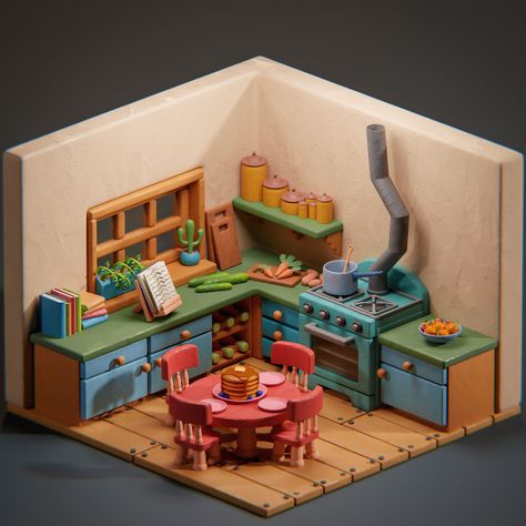 Clay Kitchen, Fake Mustache, Modelling Clay, 3d Blender, Low Poly Games, Isometric Art, Isometric Design, Low Poly Art, Low Poly 3d