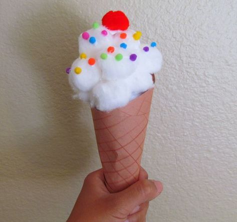 Diy Ice Cream Cone, Ice Cream Cone Craft, Cotton Ball Crafts, Ice Cream Month, Ice Cream Crafts, National Ice Cream Month, Ice Cream Art, Ice Cream Theme, Diy Ice Cream