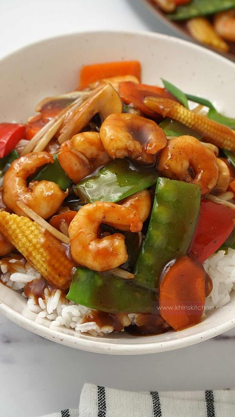 King Prawn Chop Suey - Khin's Kitchen Shrimp Chop Suey Recipe, Shrimp Chop Suey, Shrimp Bell Pepper, King Prawn Recipes, Chop Suey Recipe, Asian Cuisine Recipes, Asian Chicken Noodle Soup, Vegetarian Stir Fry, Prawn Dishes