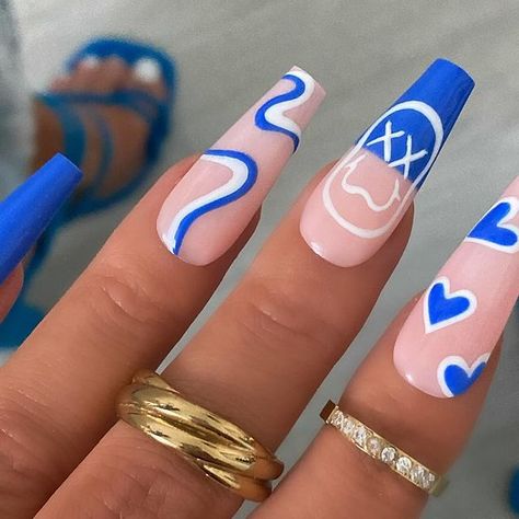 PRESS ON NAILS 🖤 on Instagram: "A blue mix & match vibe 💙  Using all @glitterbels  Frenchie Salty  White  Code “SUMMERC” for discount ✨  All rings are @bohomoon 🤩- code “PRESSEDBYCHARLOTTE10” for discount   #nails #nailinspo #nailinspiration #bluenails #nailart #naildesign #mixandmatchnails #pressonnails #pressonnailsuk #glitterbels" Slay Nails, Nails Inspo, Blue Nails, Short Nails, Mix Match, Nails Inspiration, Press On Nails, Nail Inspo, Instagram A