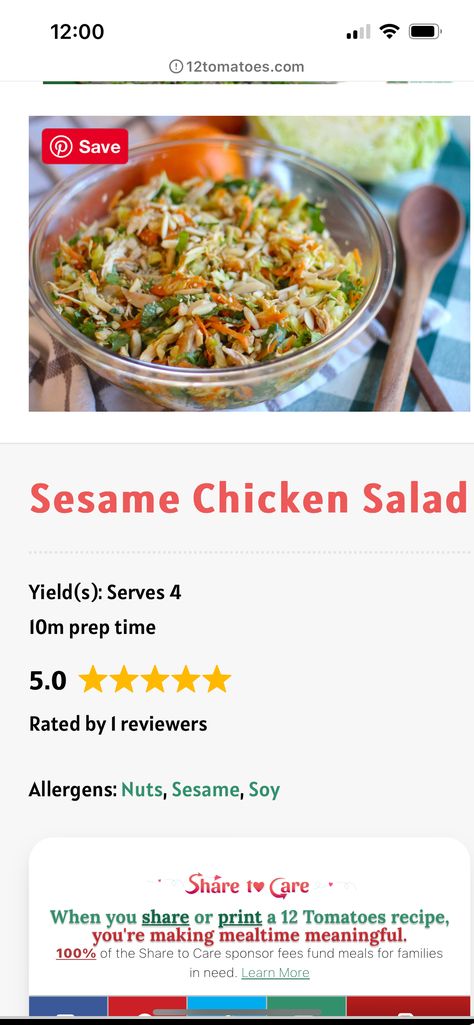 12 Tomatoes Sesame Chicken Salad, Sesame Chicken Salad 12 Tomatoes, Sesame Chicken Salad Recipe, Chinese Chicken Salad Dressing, Sesame Chicken Salad, Chicken Salad Dressing, 12 Tomatoes Recipes, Asian Chicken Salads, Chicken Salad Recipe Easy