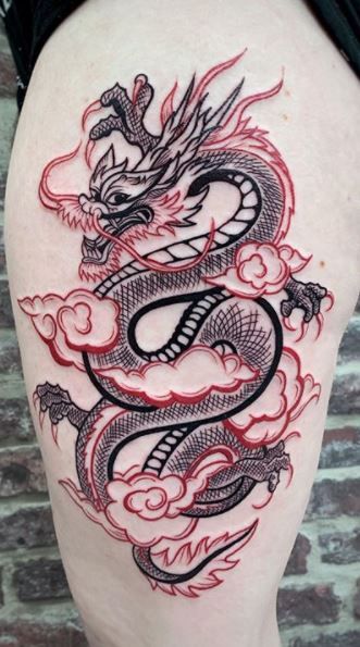 Chinese Dragon Tattoo, Chinese Tattoos, Thigh Piece Tattoos, Black Dragon Tattoo, Dragon Tattoo Ideas, Red Dragon Tattoo, Chinese Dragon Tattoos, Dragon Tattoo For Women, Dragon Tattoos