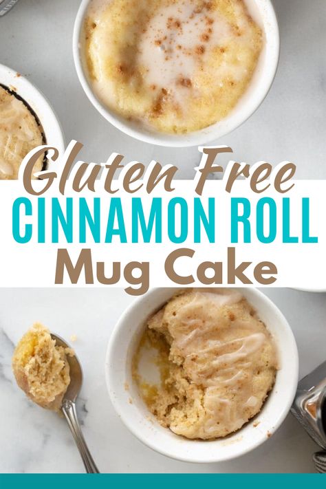 Gluten-Free Cinnamon Roll Mug Cake that’s sweet, tender, and ready in less then five minutes. No need to make up a whole batch of knead-and-bake cinnamon rolls when you can have this simple, cinnamon roll mug cake recipe. Cinnamon Roll Mug Cake, Gluten Free Mug Cake, Healthy Cakes, Cake Mug, Gluten Free Recipes For Breakfast, Mug Recipes, Gf Desserts, Gluten Free Sweets, Gluten Free Treats