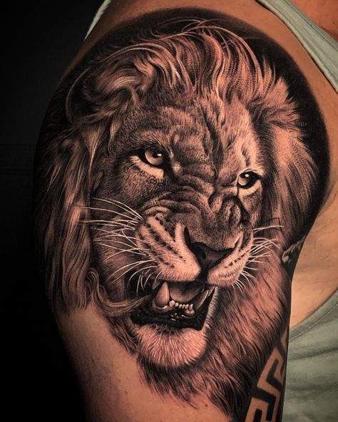 Lion And Rose Tattoo, Lion Tattoo On Finger, Roaring Lion Tattoo, Lion Shoulder Tattoo, Angry Lion, Tattoos Cross, Small Wave Tattoo, Lion Tattoo Sleeves, Mens Lion Tattoo