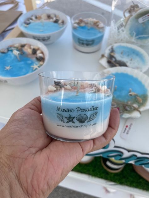 **Marine Paradise| 6 oz | Ocean, Sand, and Sea Breeze** Bring the tranquility of the beach into your home with our handcrafted Beach Vibes Candle. This 4 oz candle captures the essence of the ocean, sand, and sea breeze, providing a calming and refreshing atmosphere that transports you straight to the shore. **Scent Profile - **Ocean Experience the invigorating and crisp scent of the sea, reminiscent of waves crashing on the shore. - **Sand Feel the warmth and subtle earthiness of sun-kissed san Candle Making Jars, Ocean Candle, Sea Candles, Handmade Candles Diy, Homemade Scented Candles, Beach Candle, Eco Friendly Candles, Candle In The Wind, Calming Scents