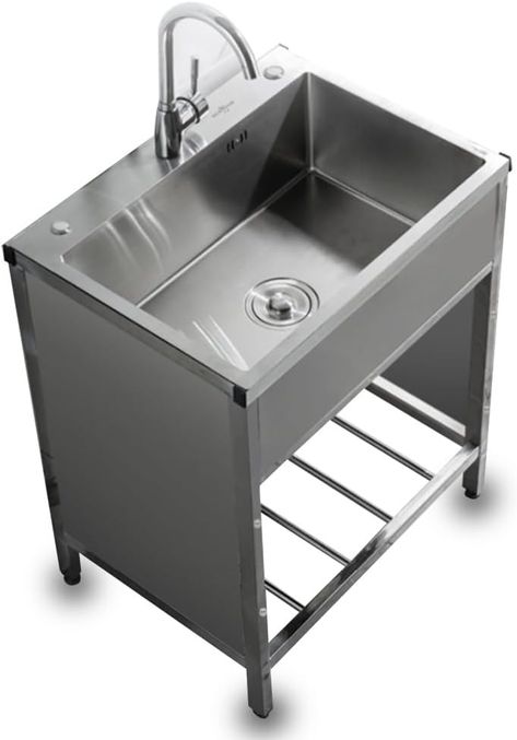 Aigoss Free Standing Commercial Kitchen Sink, Single Bowl Stainless Steel Utility Sink with Faucet ＆ Storage Shelves, for Restaurant, Kitchen, Garage, 5 Sizes (Size : L22 xW18 xH29) : Amazon.ca: Tools & Home Improvement Garage Sink, Commercial Kitchen Sink, Stainless Steel Utility Sink, Garden Workshop, Metal Sink, Commercial Sink, Laundry Room Sink, Kitchen Garage, Stainless Sink