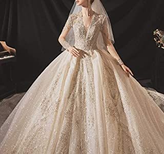 Amazon.com: dresses for women party casual Gold Wedding Dresses, Ball Gown Elegant, Church Wedding Dress, Sequin Ball Gown, Gown Elegant, Neck Wedding Dress, Gold Wedding Dress, Bridal Elegance, Wedding Dresses Beaded