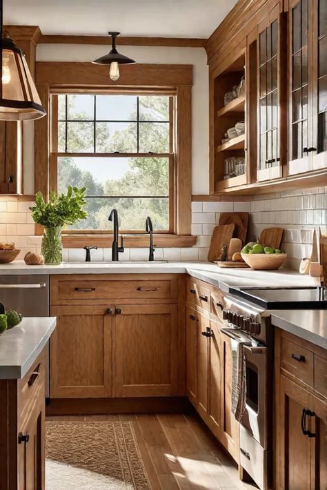 Rustic kitchen design with warm wood tones 1 Wood Cabinets And Countertops, All Natural Wood Kitchen Cabinets, Wood Cabinets Countertop Ideas, Shaker Wood Cabinets Kitchen, Wood Cabinets And Butcher Block, Natural Wooden Cabinets Kitchen, Wood Floors And Wood Cabinets In Kitchen, Natural Wood Shaker Cabinets, English Home Kitchen