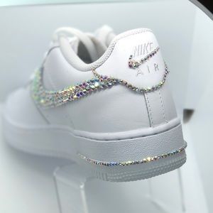 Nike Shoes | Nike Air Force One Low Custom | Poshmark Bedazzled Nike Air Force Ones, Blinged Air Force Ones, Quince Nike Shoes, Custom Air Force One, Bedazzled Air Force Ones, Air Force 1 Glitter, Air Force 1 Ideas, Bedazzled Nikes, Bling Air Force 1