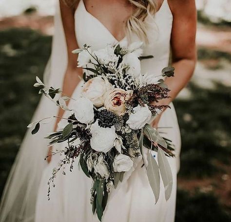 Bride Bouquet Dusty Blue, Bridal Bouquet Spring, Byron Bay Weddings, Cascade Bouquet, Bride Bouquets, Bridal Flowers, Flower Bouquet Wedding, Wedding Bells, Spring Wedding