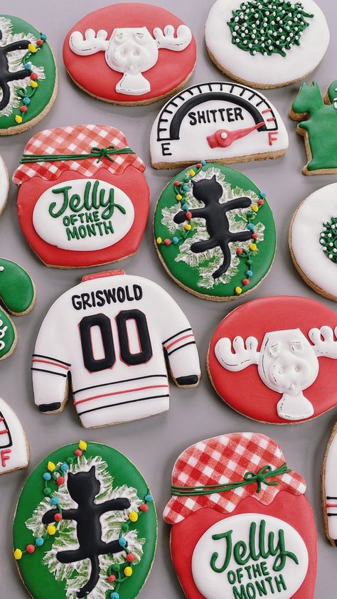 National Lampoons Christmas Vacation Gingerbread House, A Christmas Story Themed Party, Griswold Christmas Cookies, Griswalds Christmas Party Food, Griswold Christmas Decor, Christmas Vacation Cookies Decorated, Christmas Vacation Birthday Party, National Lampoons Christmas Decorations, National Lampoon Christmas Vacation Themed Party