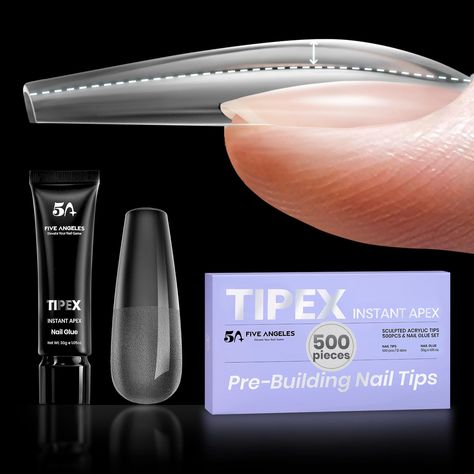 PRICES MAY VARY. Introducing Tipex Ultra-Quick Nail Building for Flat Nails: Revolutionize your nail prep with our instant solution! Our pre-sculpted, pre-pinched, and pre-shaped acrylic nail tips boast an integrated instant apex and c-curve, eliminating the need for layering, filing, and shaping, slashing construction time to zero. Perfect for Busy Salons: Five Angeles' 500 nail tips in 12 sizes are a dream for flat nails, covering over 95% of clients perfectly. No more waste, just the ideal le Flat Nails, Buff Nails, Quick Nail, Gel Glue, Hard Nails, Gel Nail Extensions, Gel Nail Tips, Nail Prep, Gel Nail Kit