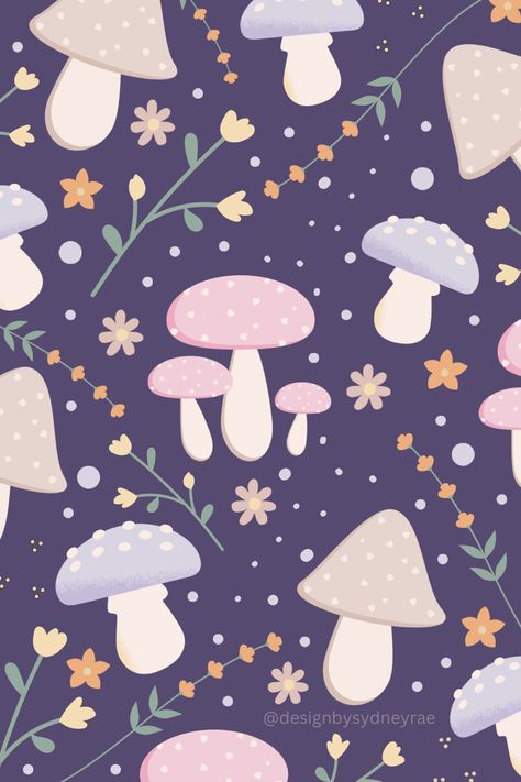 Apple Watch Wallpaper Mushroom, Pastel Cottagecore Wallpaper, Spring Mushroom Wallpaper, Cottage Core Fall Wallpaper, Purple Mushroom Wallpaper, Cute Mushroom Wallpaper, Cottage Core Pattern, Mushroom Wallpapers, Mushroom Princess