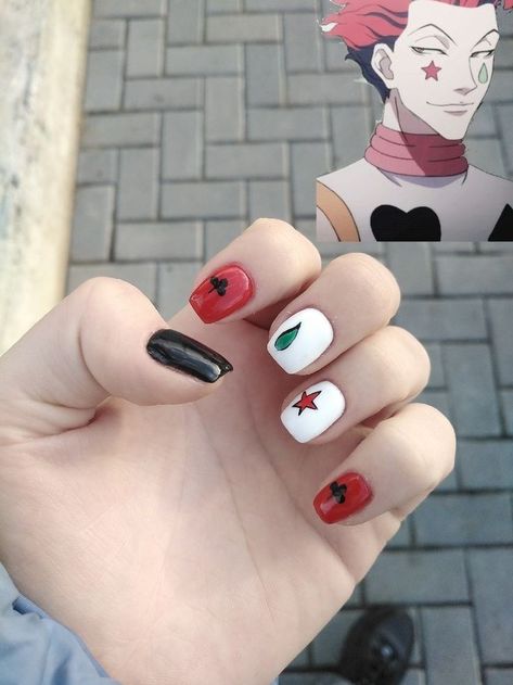 Short Anime Nails, Hisoka Nails, Simple Anime Nails, Simple Anime, Mens Nails, Cute Short Nails, Short Gel Nails, Nail Drawing, Anime Nails